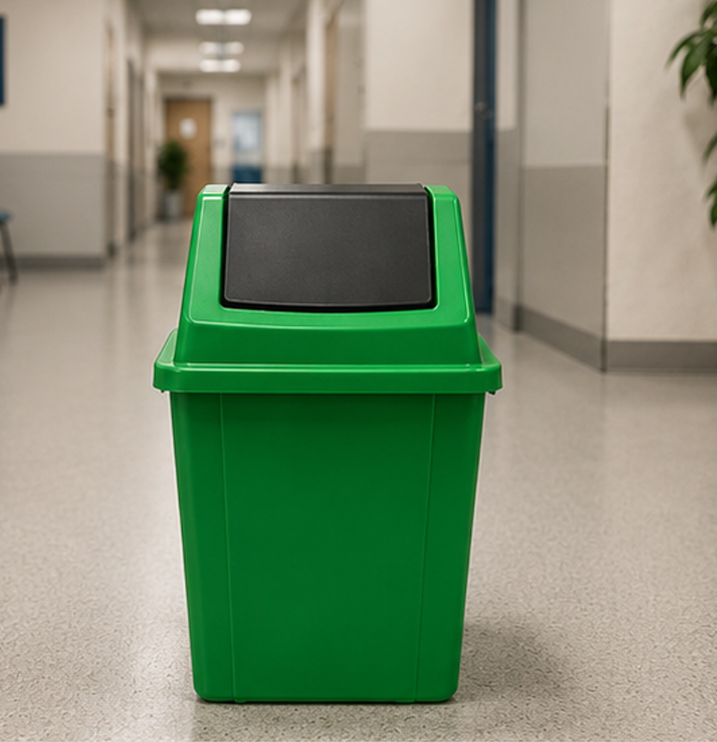 Caixote do Lixo de 60L com Tampa Basculante - Balde de Lixo de Plástico Moderno com Tampa Rebatível (Verde)-AYD267-9