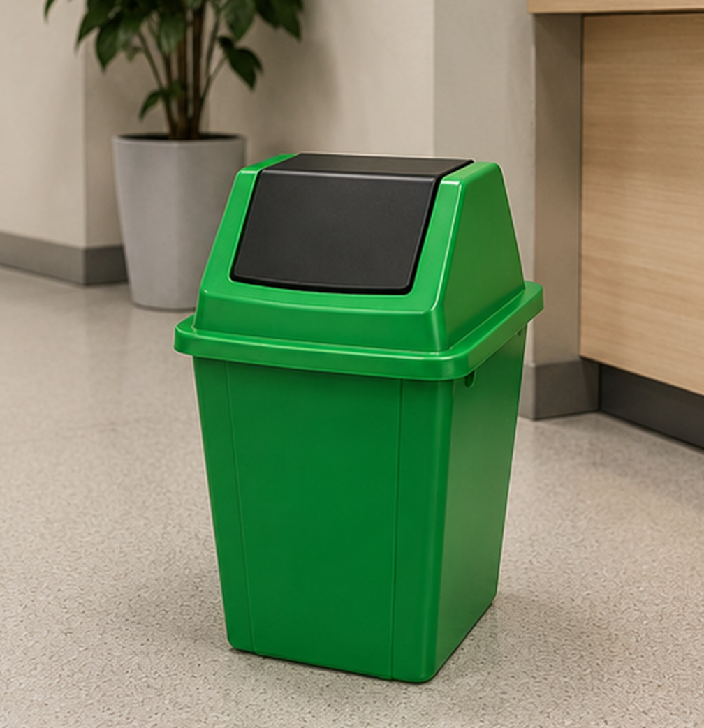 Caixote do Lixo de 60L com Tampa Basculante - Balde de Lixo de Plástico Moderno com Tampa Rebatível (Verde)-AYD267-9