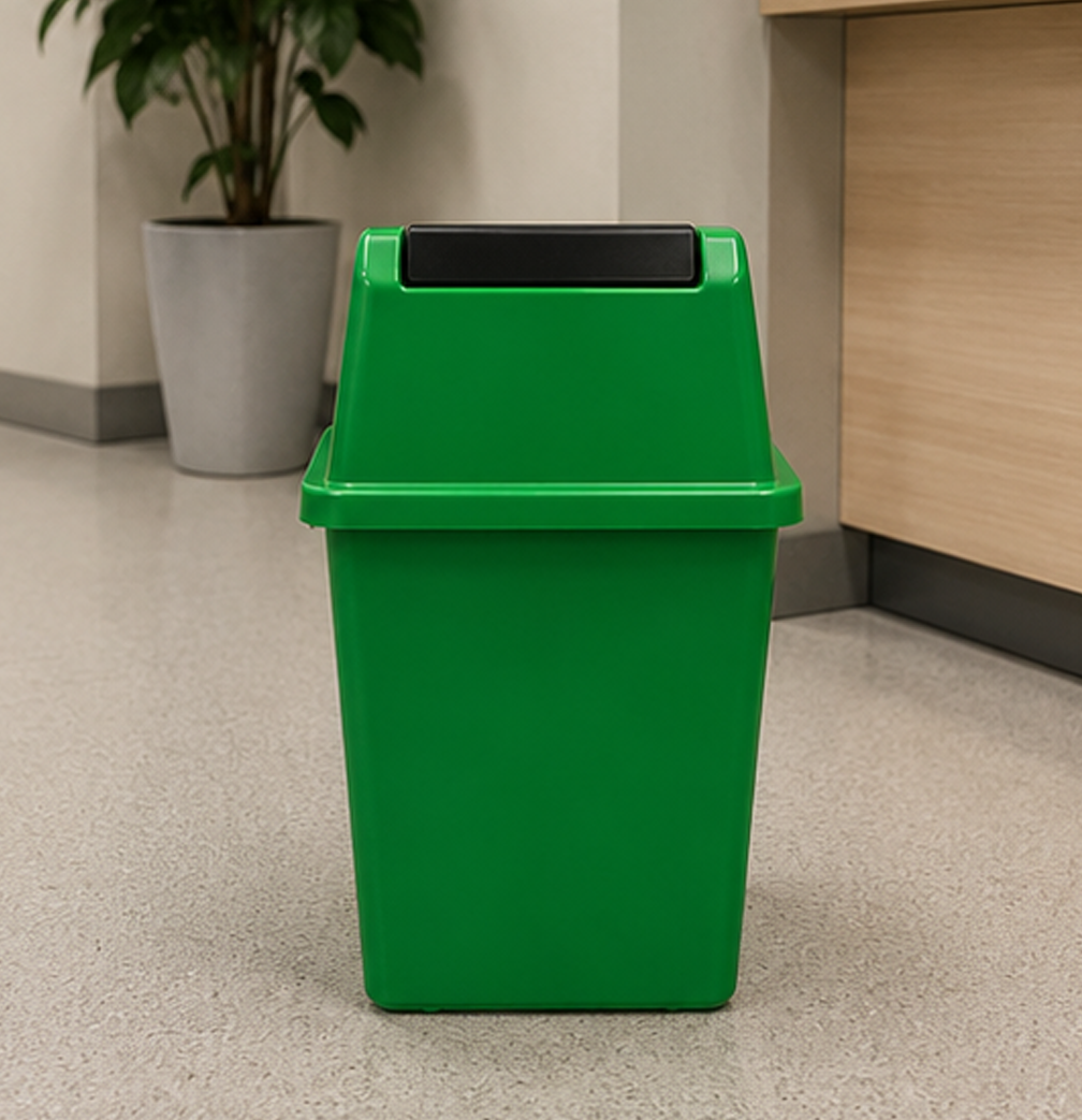Caixote do Lixo de 60L com Tampa Basculante - Balde de Lixo de Plástico Moderno com Tampa Rebatível (Verde)-AYD267-9