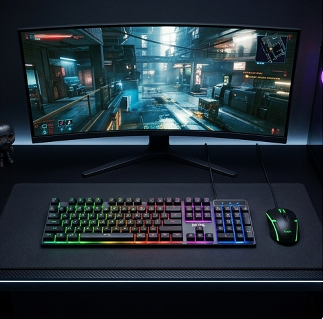 Combo Teclado e Rato Gaming com Fio KLGO – Conjunto com Retroiluminação RGB e Sensação Mecânica (IT0120)