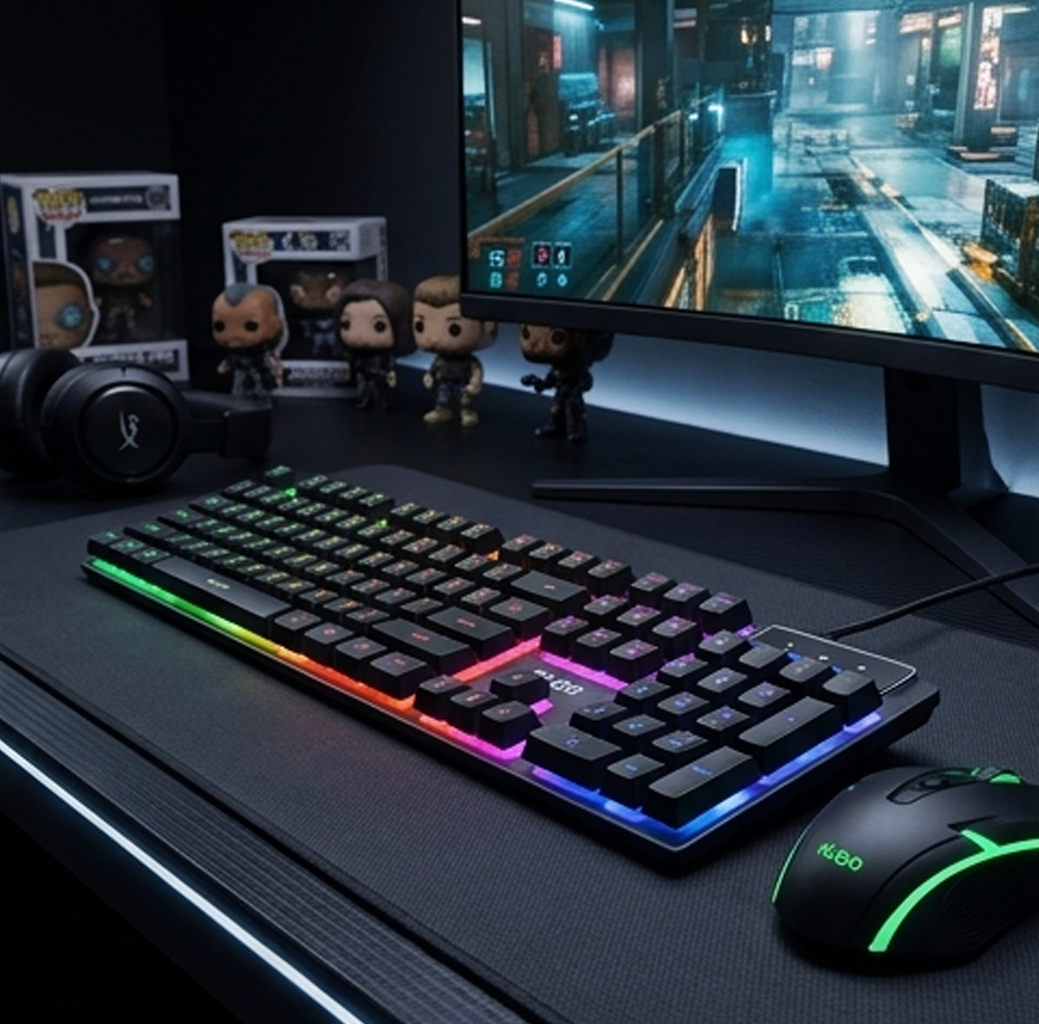 Combo Teclado e Rato Gaming com Fio KLGO – Conjunto com Retroiluminação RGB e Sensação Mecânica (IT0120)
