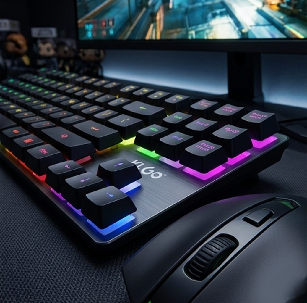 Combo Teclado e Rato Gaming com Fio KLGO – Conjunto com Retroiluminação RGB e Sensação Mecânica (IT0120)