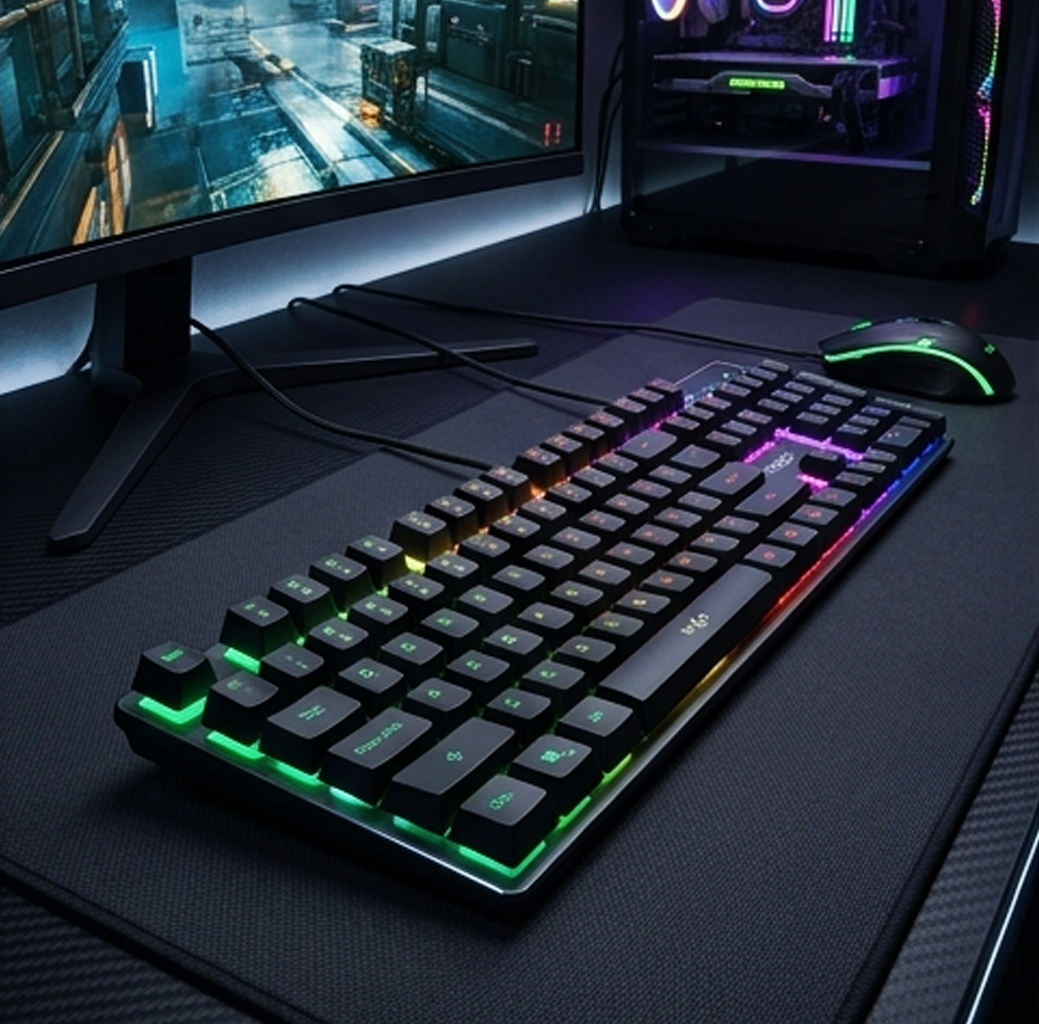 Combo Teclado e Rato Gaming com Fio KLGO – Conjunto com Retroiluminação RGB e Sensação Mecânica (IT0120)