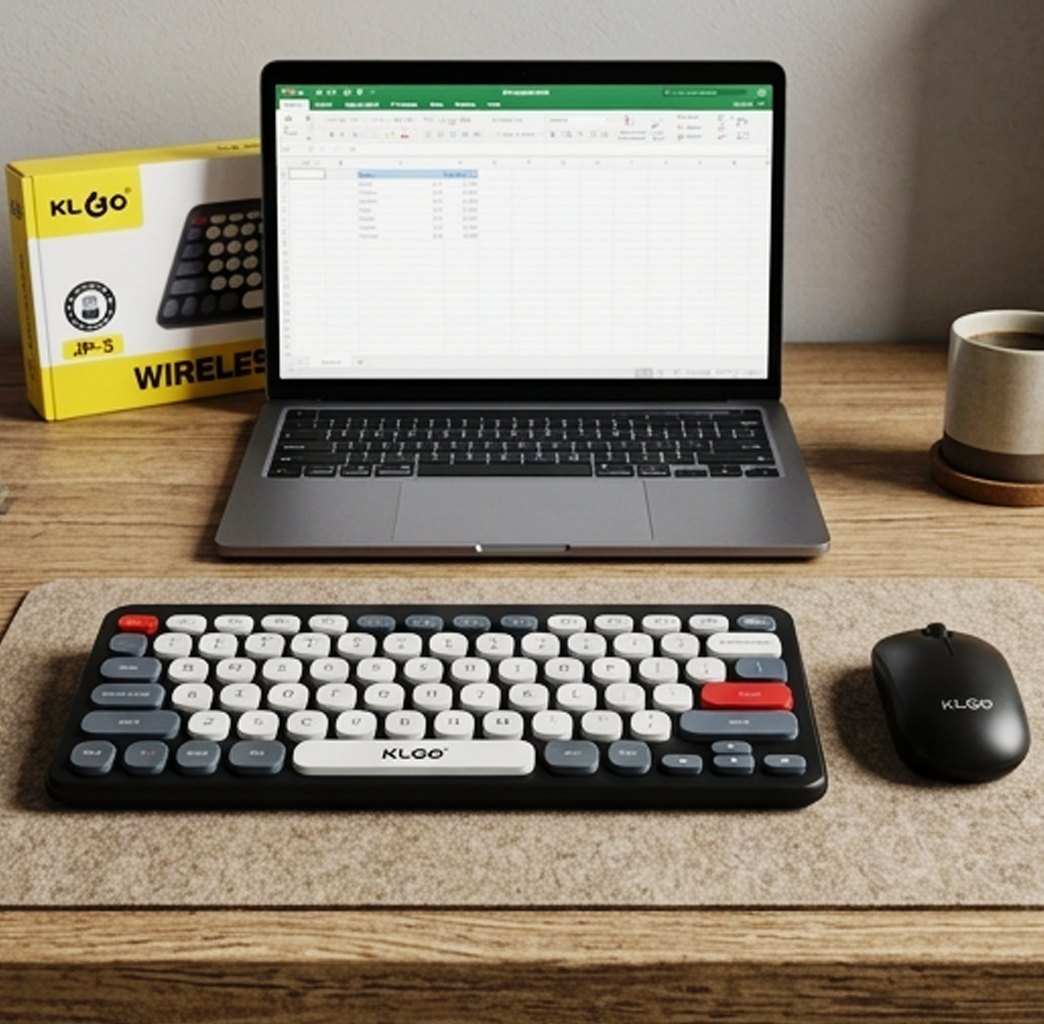 Conjunto de Teclado e Rato Sem Fios KLGO – Conjunto Compacto Estilo Retro 2.4GHz com Recetor USB (AYC336-2)