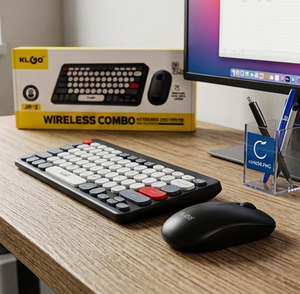 Conjunto de Teclado e Rato Sem Fios KLGO – Conjunto Compacto Estilo Retro 2.4GHz com Recetor USB (AYC336-2)