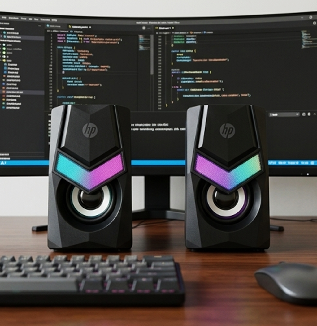Colunas estéreo multimédia RGB HP DHE-6000 – Conjunto de colunas de secretária para jogos com LED (IT0035)
