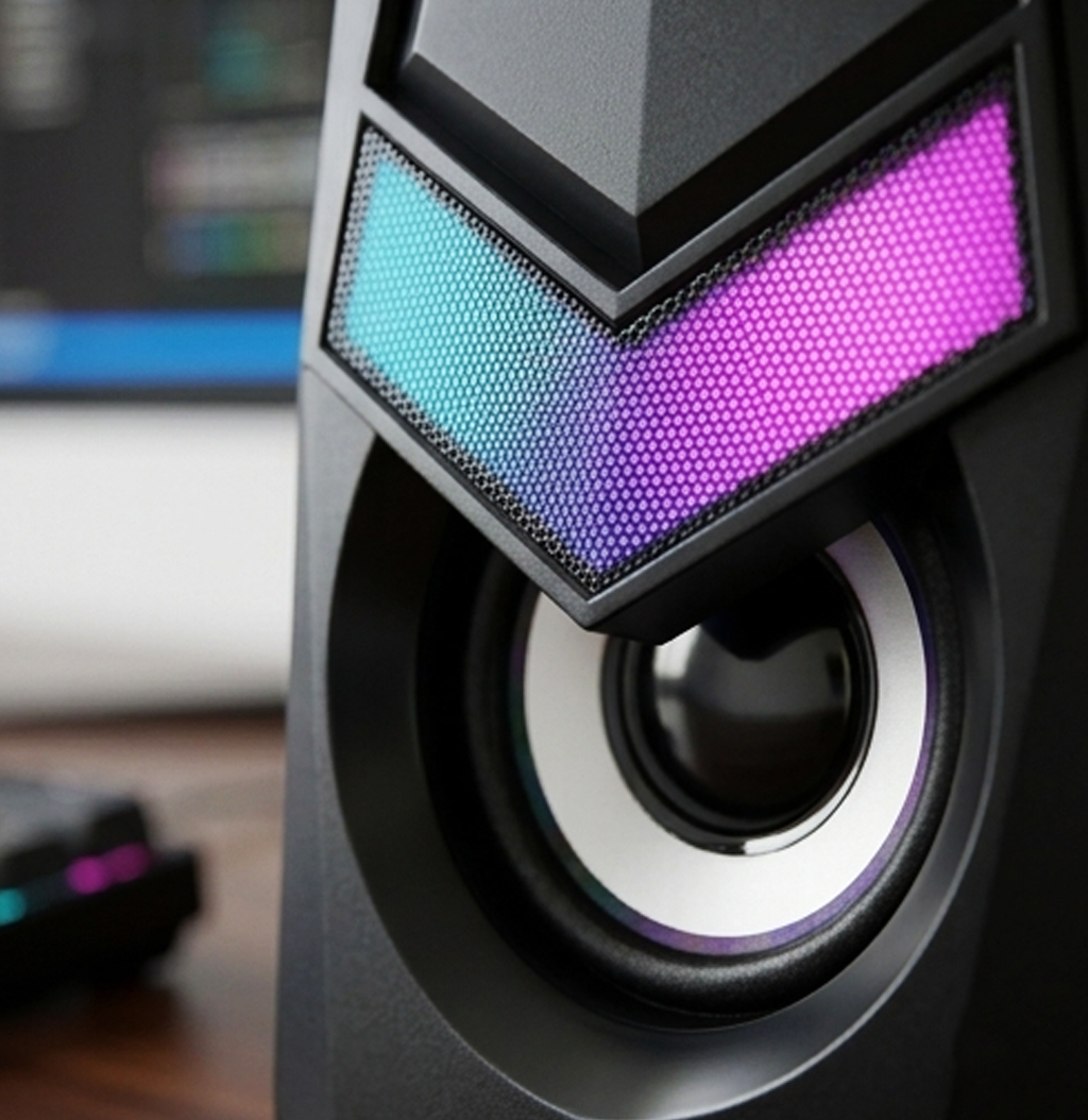 Colunas estéreo multimédia RGB HP DHE-6000 – Conjunto de colunas de secretária para jogos com LED (IT0035)