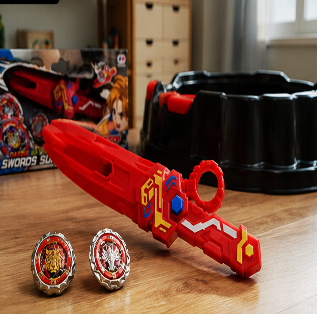 Conjunto de Batalha de Piões para Crianças com Lançador de Espada – Jogo de Ação Rotativa