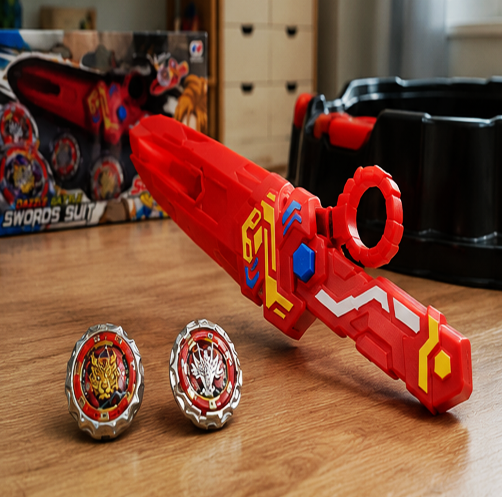 Conjunto de Batalha de Piões para Crianças com Lançador de Espada – Jogo de Ação Rotativa