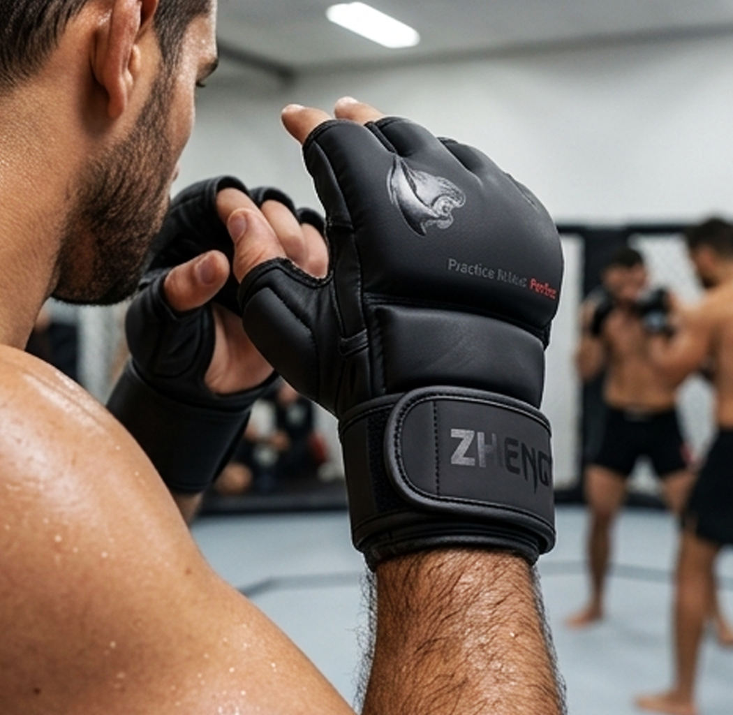 Luvas de MMA ZHENGT Pretas – Luvas de Treino Profissionais com Dedos Abertos (AYD277-53)