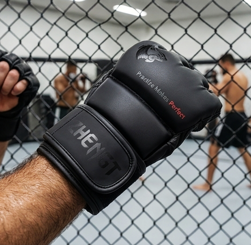 Luvas de MMA ZHENGT Pretas – Luvas de Treino Profissionais com Dedos Abertos (AYD277-53)