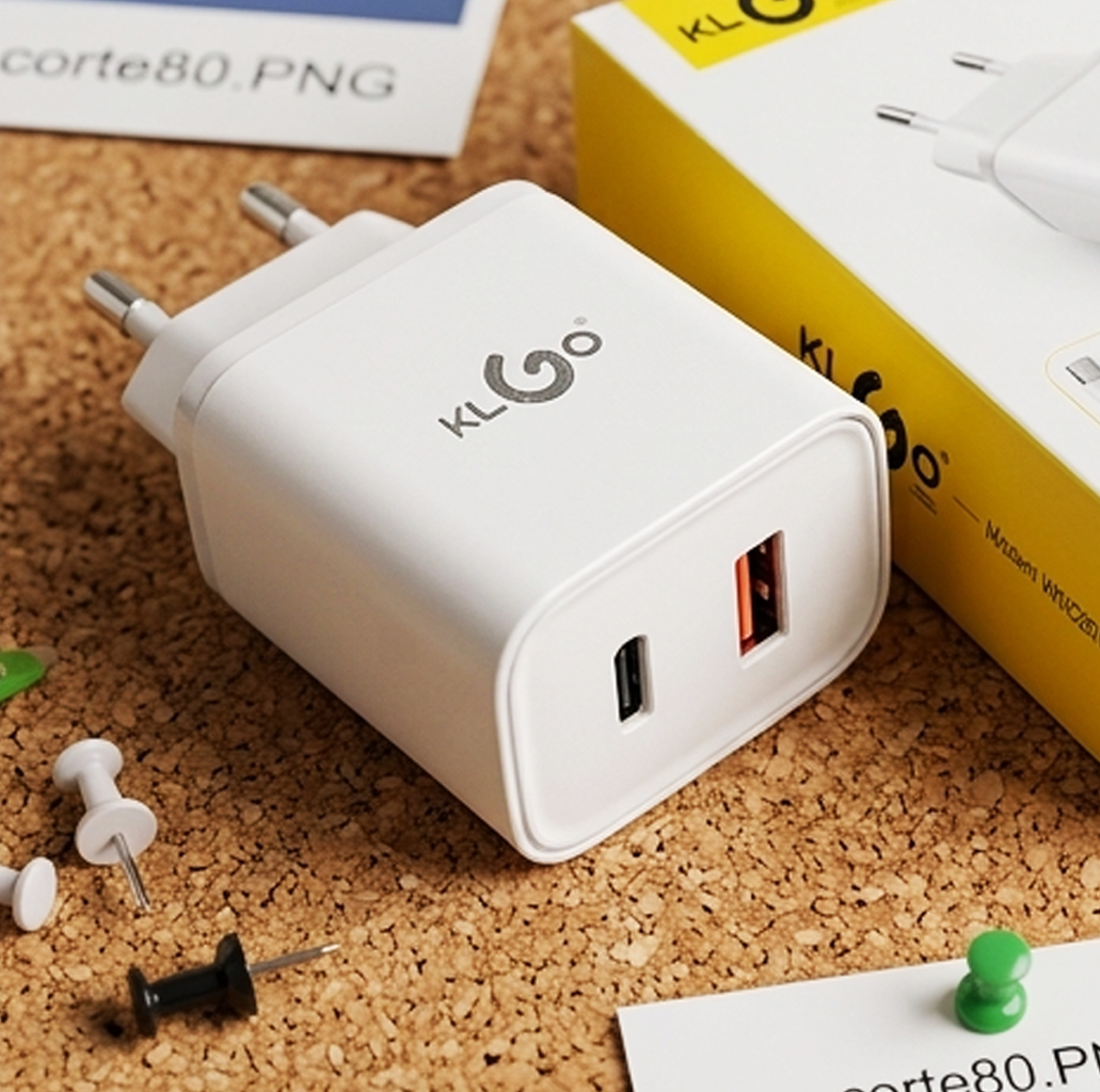 Carregador de Parede de Porta Dupla de Carregamento Rápido KLGO PD-22 35W com Cabo (IT0128)