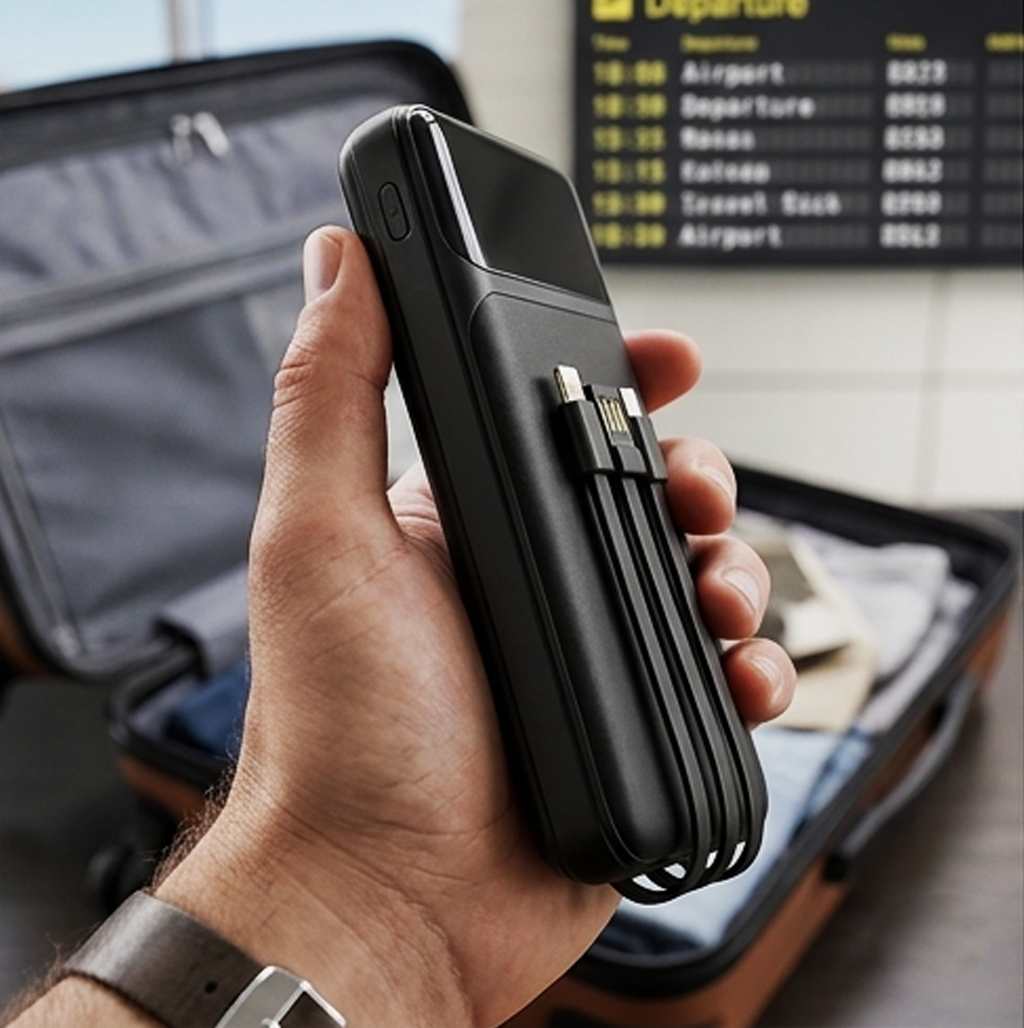 Power Bank de Carregamento Rápido YOURZ 15000mAh – Saída de 30W com Cabos Integrados e Ecrã LED (AYD253-54)