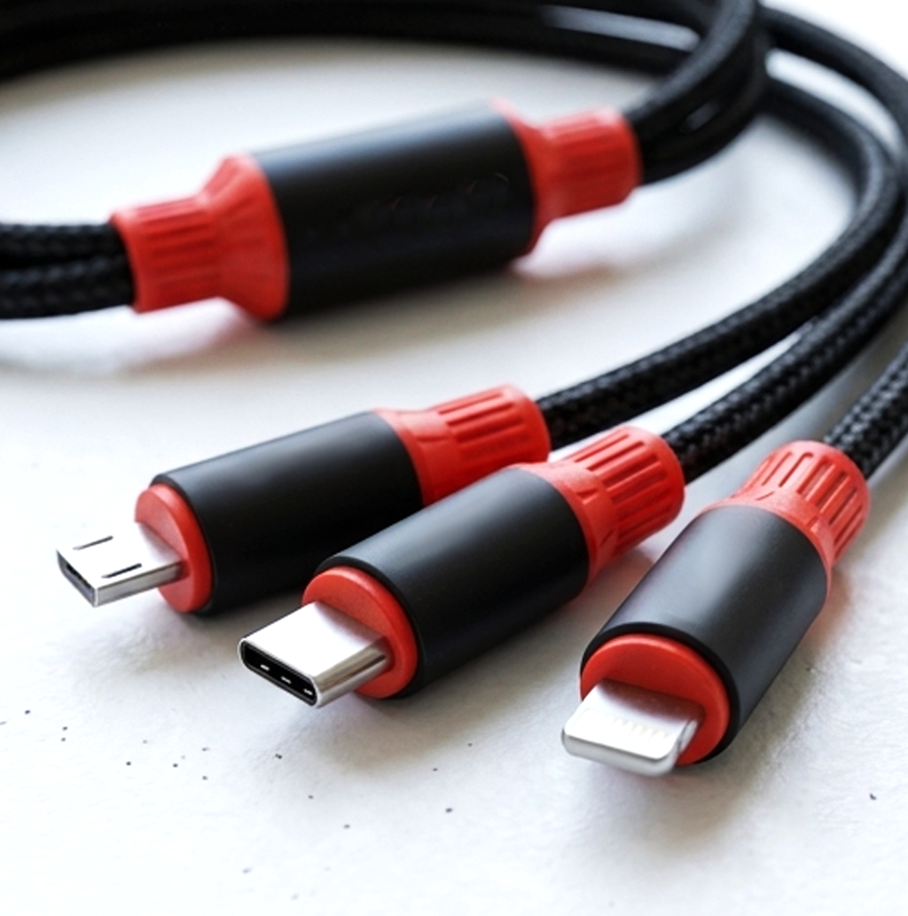 Cabo de carregamento rápido AEMAI AX-65 3 em 1 (1,2 M) – USB-A para Lightning, Tipo-C e Micro USB (AYC338-13)