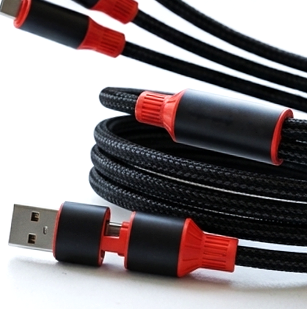 Cabo de carregamento rápido AEMAI AX-65 3 em 1 (1,2 M) – USB-A para Lightning, Tipo-C e Micro USB (AYC338-13)