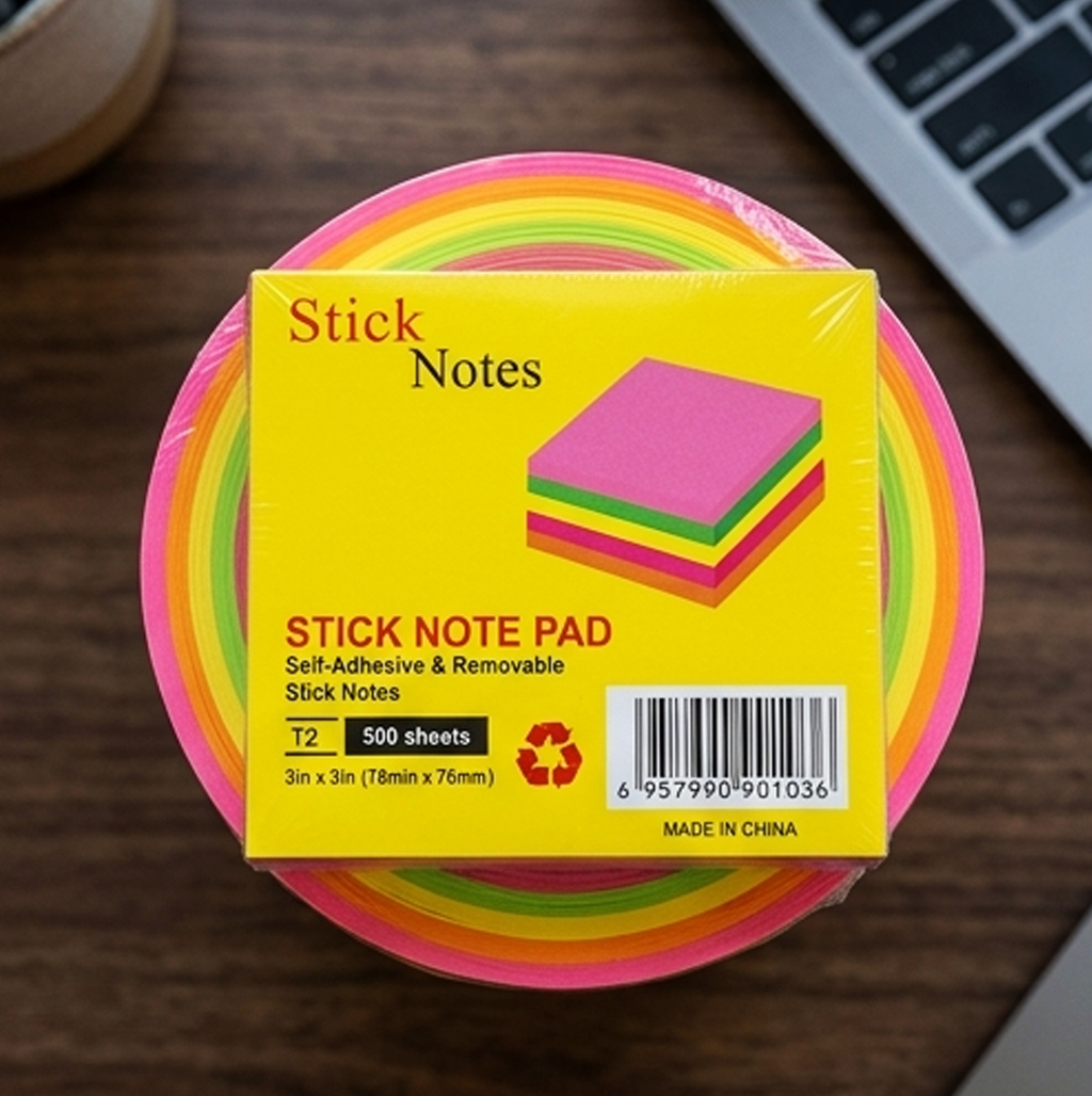 Blocos de Notas Adesivas Fluorescentes 3 × 3 – 500 Folhas