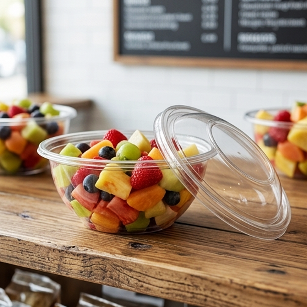 Tigela de Plástico Descartável Transparente com Tampa de Cúpula – Recipiente para Alimentos e Sobremesas