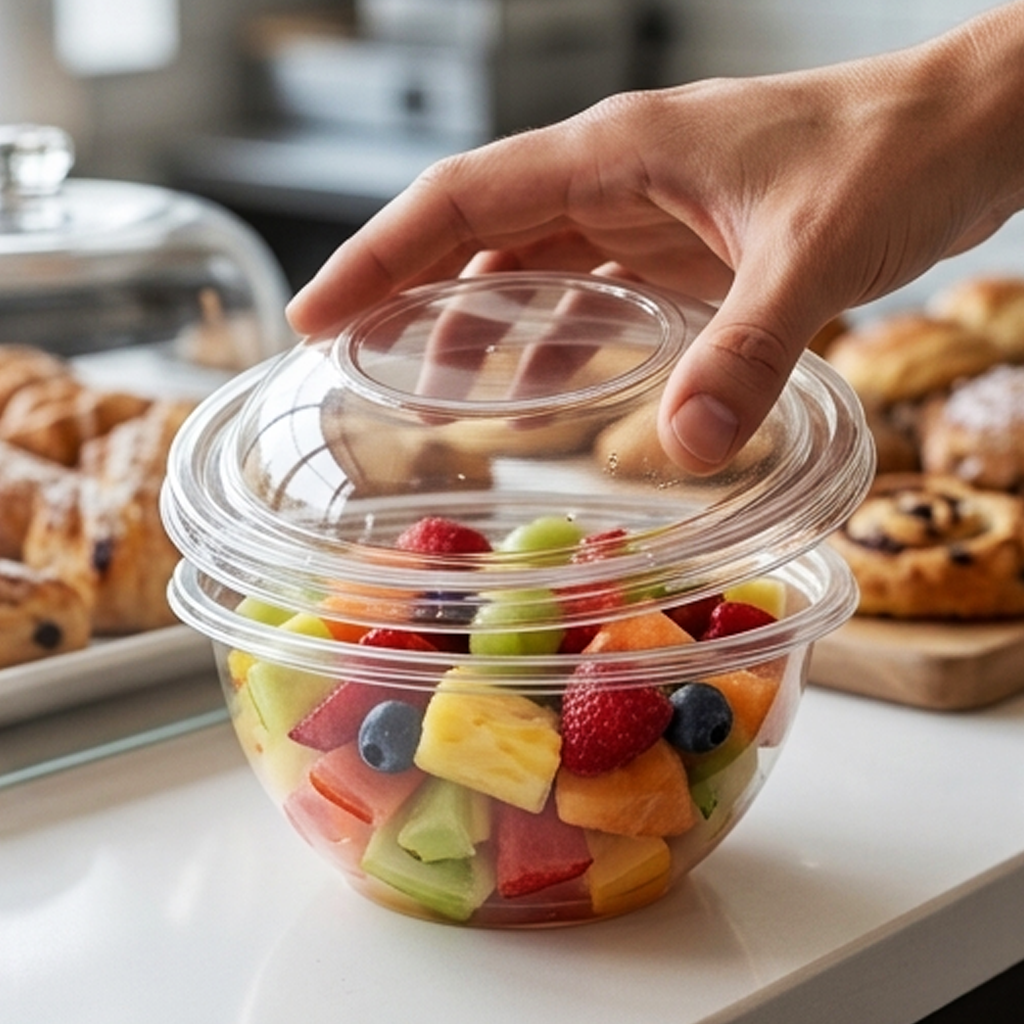 Tigela de Plástico Descartável Transparente com Tampa de Cúpula – Recipiente para Alimentos e Sobremesas