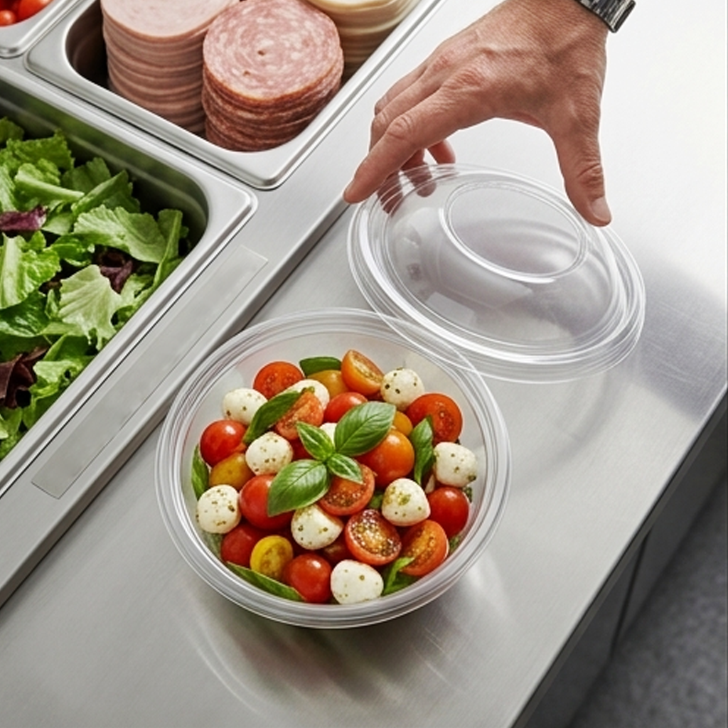 Tigela de Plástico Descartável Transparente com Tampa de Cúpula – Recipiente para Alimentos e Sobremesas