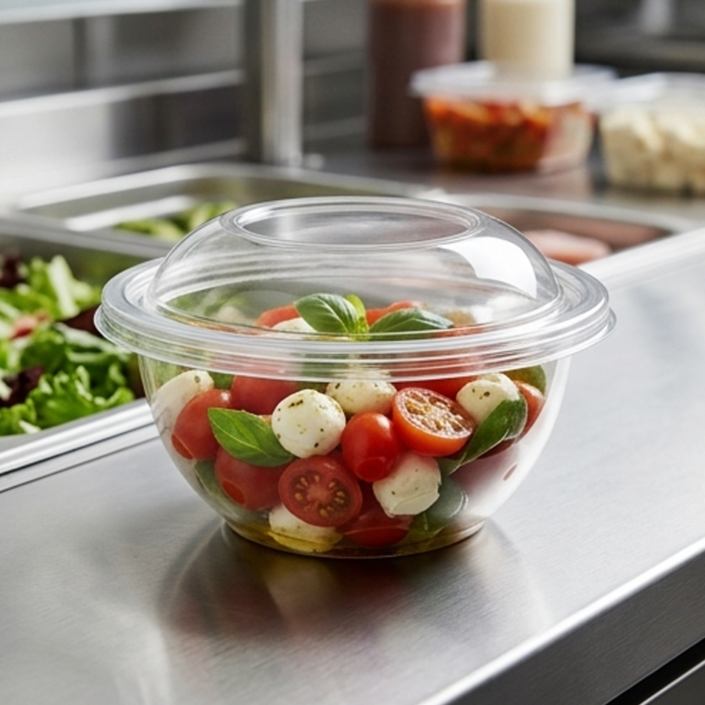 Tigela de Plástico Descartável Transparente com Tampa de Cúpula – Recipiente para Alimentos e Sobremesas