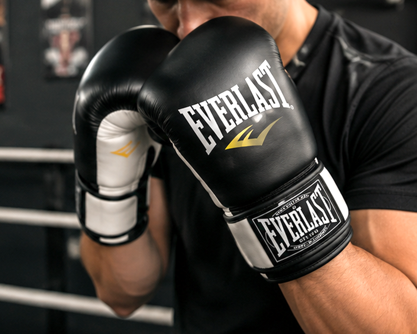 Luvas de Boxe Clássicas Everlast – Luvas de Treino e Sparring Profissionais (Preto/Branco) (AYD277-4)