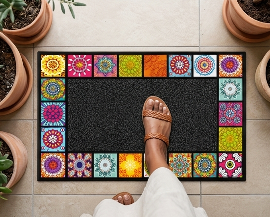 Capacho Decorativo Floral para Entrada – Tapete de Boas-Vindas Antiderrapante para Interior e Exterior - AYD308-25