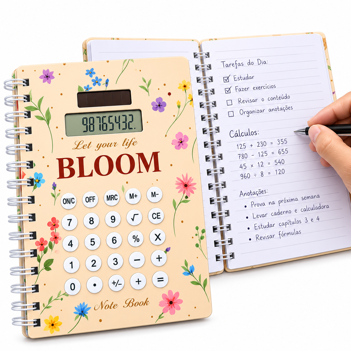 Caderno A5 com Calculadora Integrada – Espiral, Capa Floral BLOOM - (AYC328-33)
