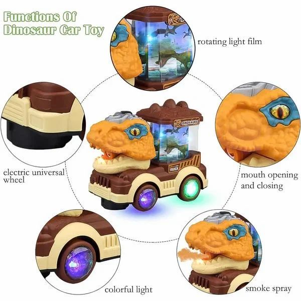 Deodap Dinosaur LED Toy Car with Mist and Music 7.9in