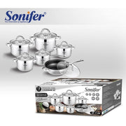 Sonifer 12-Piece Stainless Steel Cookware Set with 3-Layer Bottom & Lids
