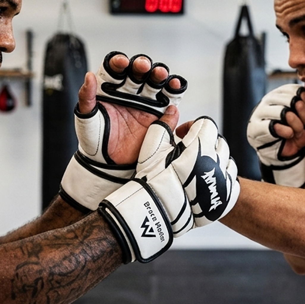 Luvas de MMA Brancas e Pretas – Luvas Profissionais de Treino e Combate (AYD277-8)