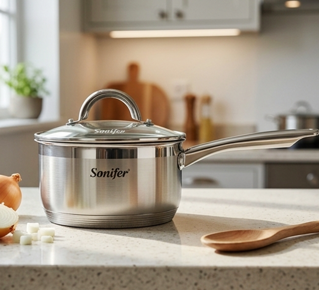 Panela de Aço Inoxidável 2.1L Durável com Tampa, Panela de Cozinha Resistente ao Desgaste