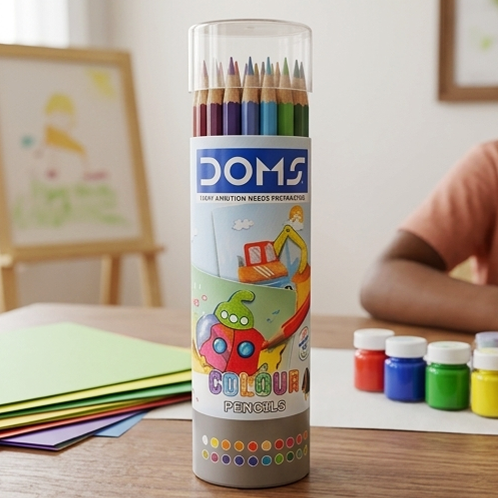 DOMS-80388- Conjunto de Lápis de Cor Premium de 24 Cores Vivas de Tamanho Normal em Lata para Arte (Cód: 8904411803880)