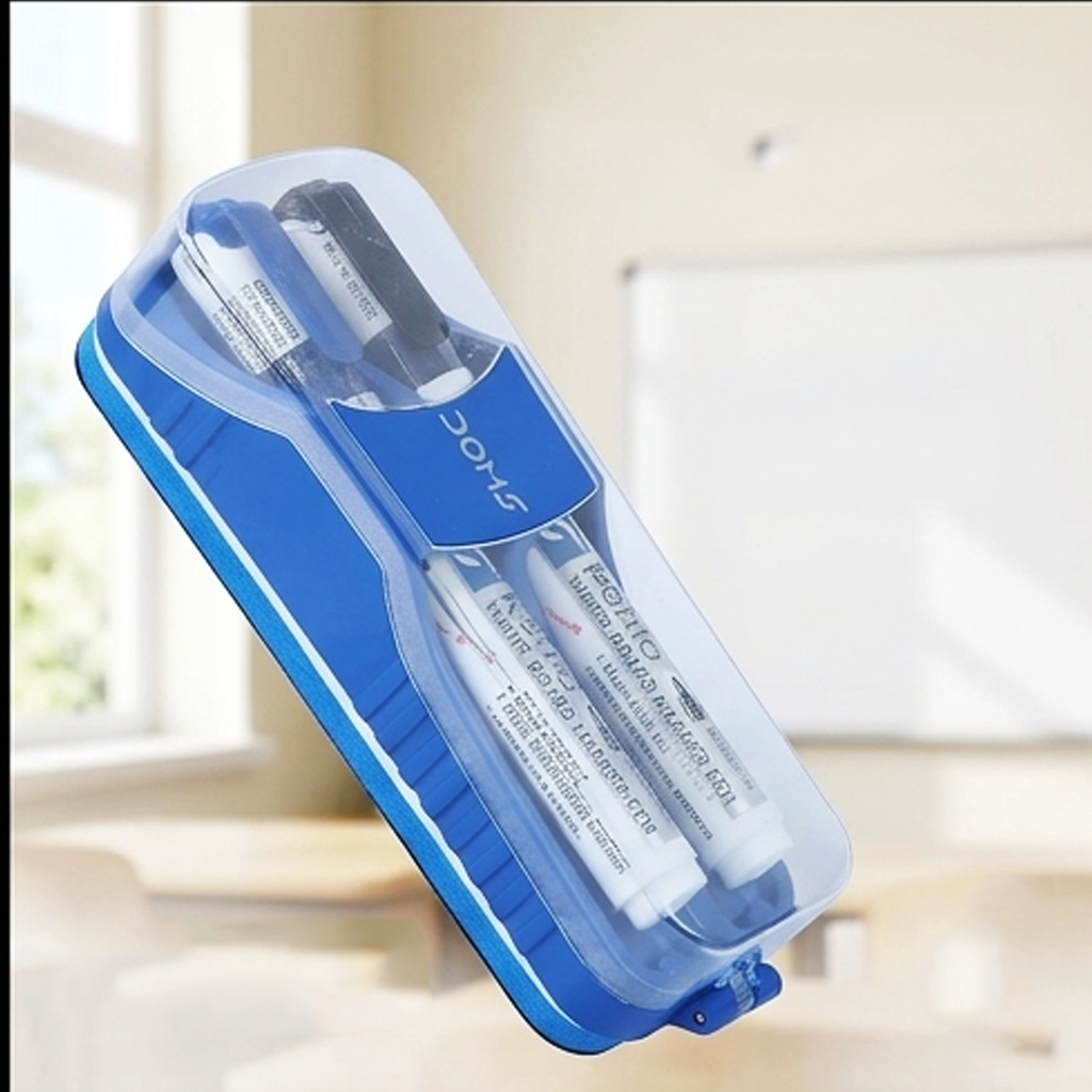 Doms-7907- Apagador Magnético para Quadro Branco com Conjunto de 2 Marcadores de Apagamento a Seco