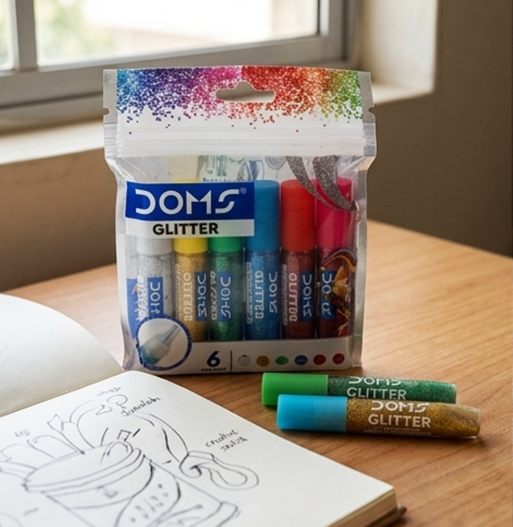 DOMS-3483- Conjunto de Cola com Purpurina Multiusos para Artistas – 6 Cores Vibrantes para Artesanato ()