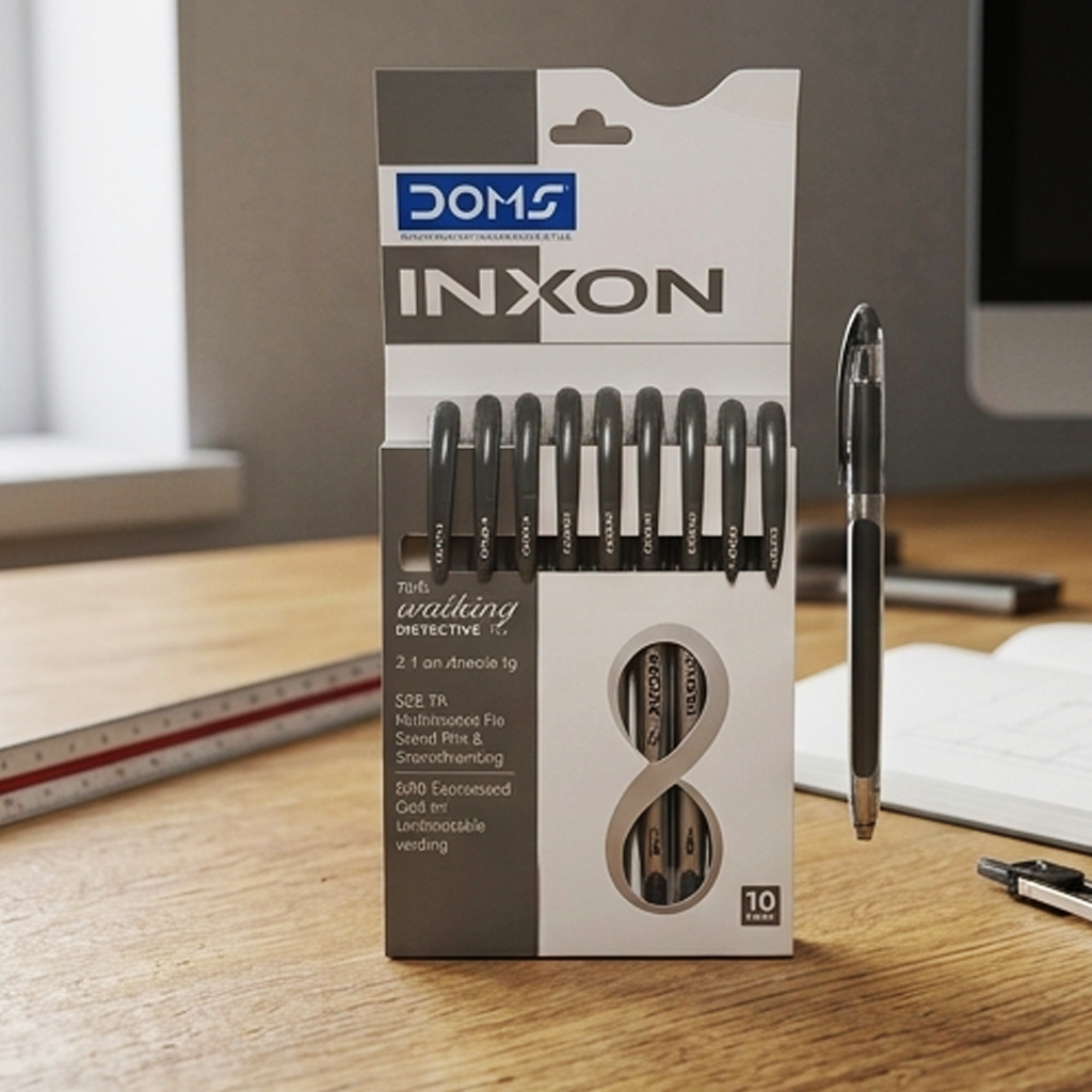 Doms-80157- Canetas Esferográficas Pretas Premium Inxon, Tinta ULV Suave, Punho de Borracha Macia, Pacote com 10 (Cod: 8589009169878)