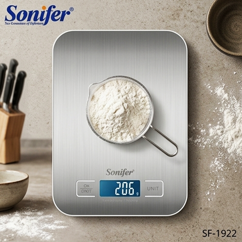 Balança Digital de Cozinha Sonifer SF-1922: Alta Precisão, Função Tara, Retroiluminação LCD, Design Fino