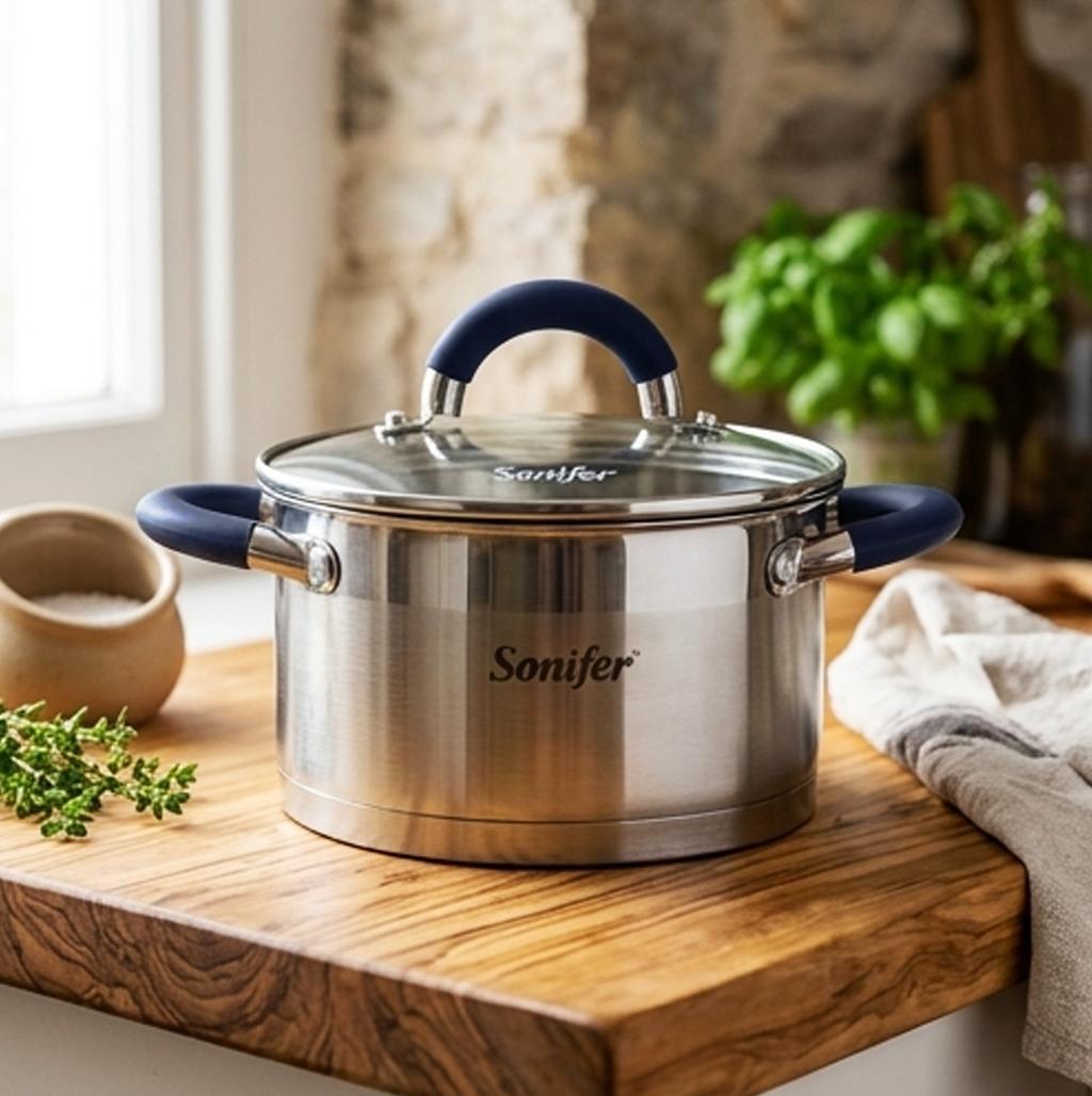 Panela Premium de Aço Inoxidável Sonifer, 18 CM 2.7 L, Adequada para Indução