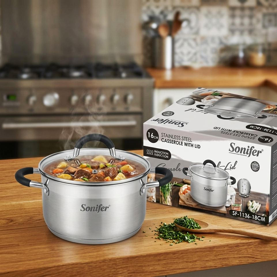Sonifer Premium Stainless Steel Pot, 18 CM 2.7 L, Induction Ready