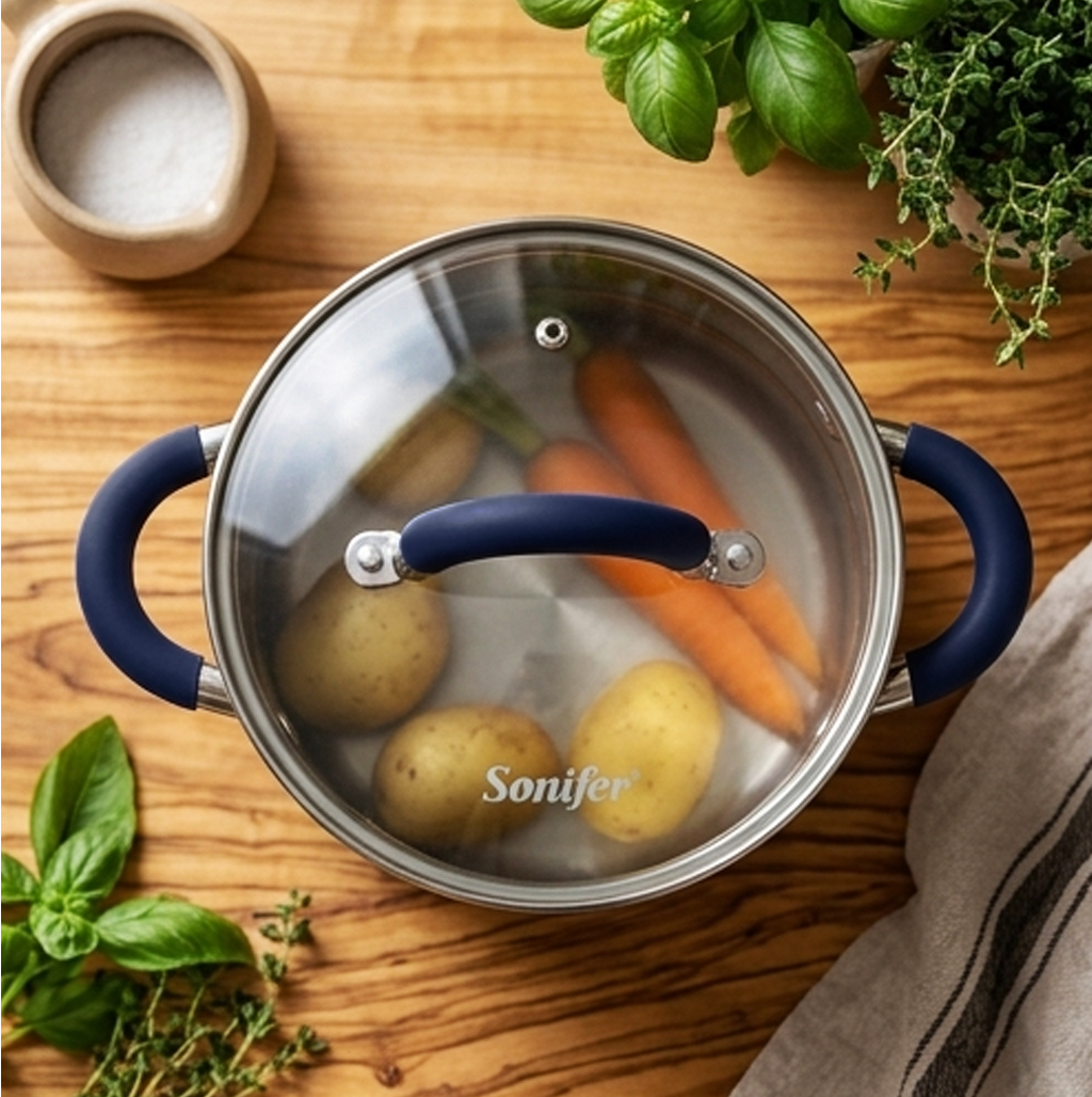 Panela Premium de Aço Inoxidável Sonifer, 18 CM 2.7 L, Adequada para Indução