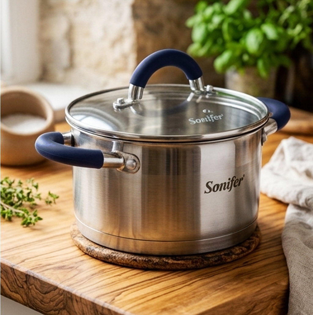 Panela Premium de Aço Inoxidável Sonifer, 18 CM 2.7 L, Adequada para Indução