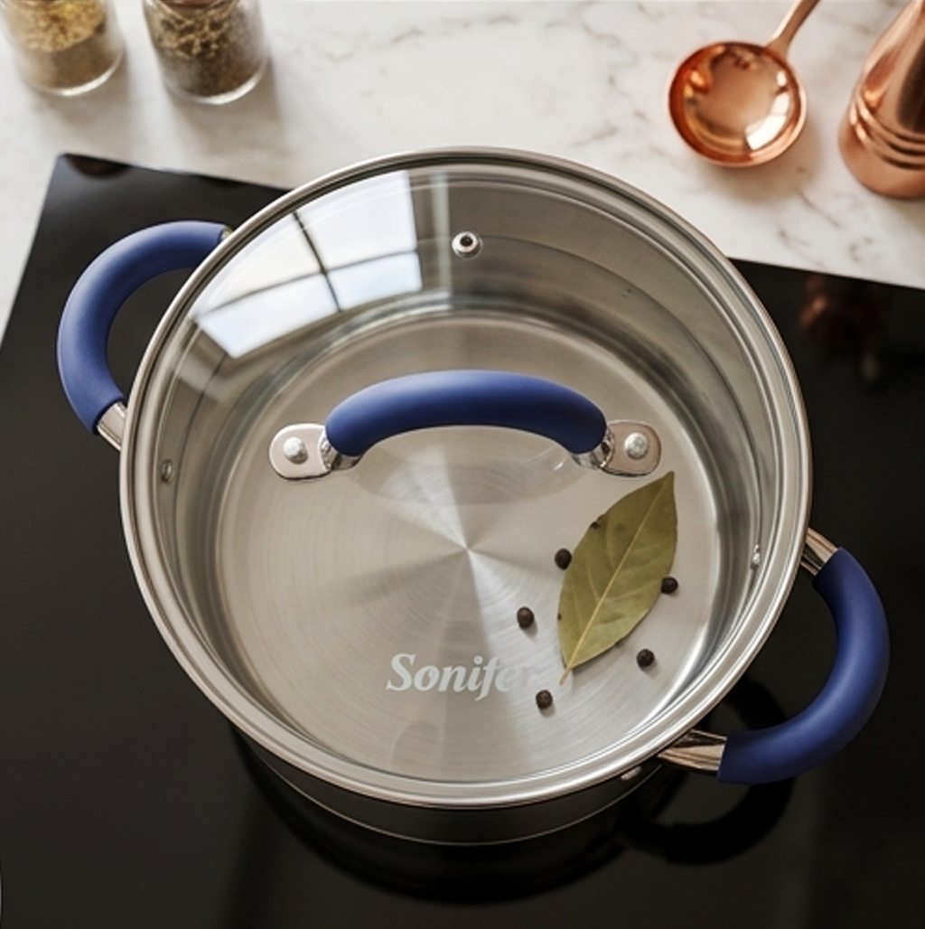 Panela de Cozedura Sonifer SF-1136-16 Azul de Aço Inoxidável, Capacidade de 1,9 Litros