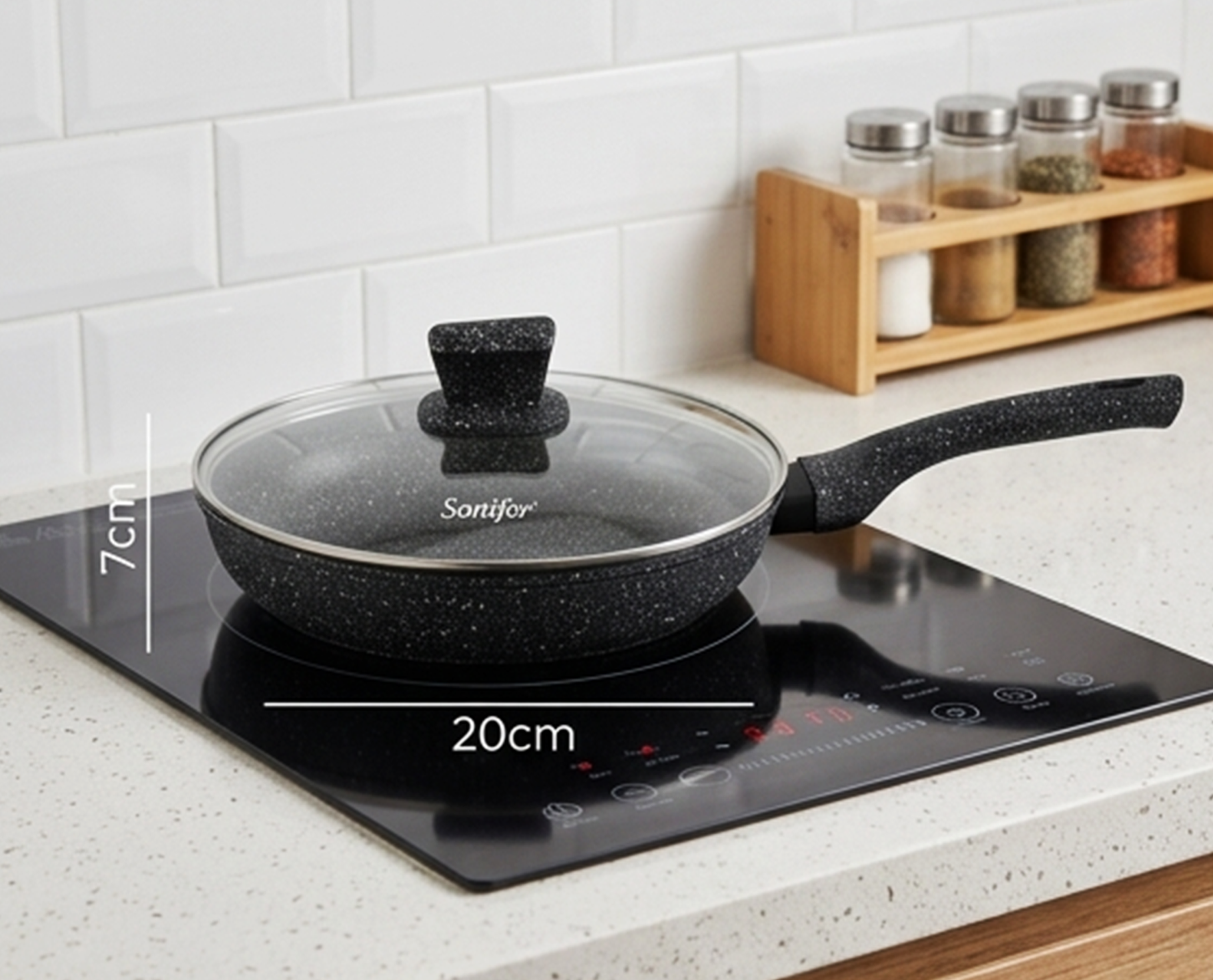 Frigideira Premium de Granito Antiaderente 20CM 1.3L com Tampa: Cozinha Durável e Resistente ao Desgaste