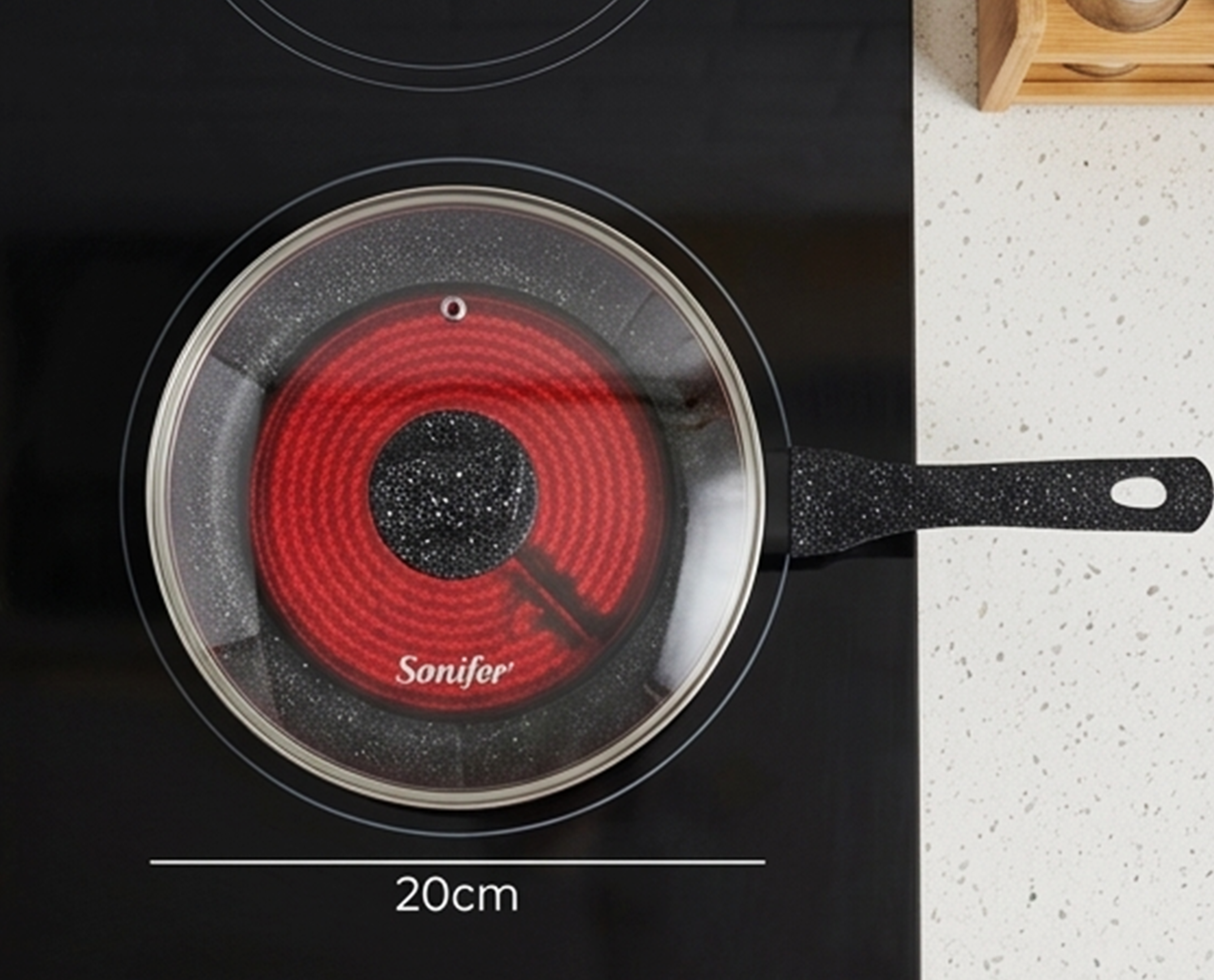 Frigideira Premium de Granito Antiaderente 20CM 1.3L com Tampa: Cozinha Durável e Resistente ao Desgaste
