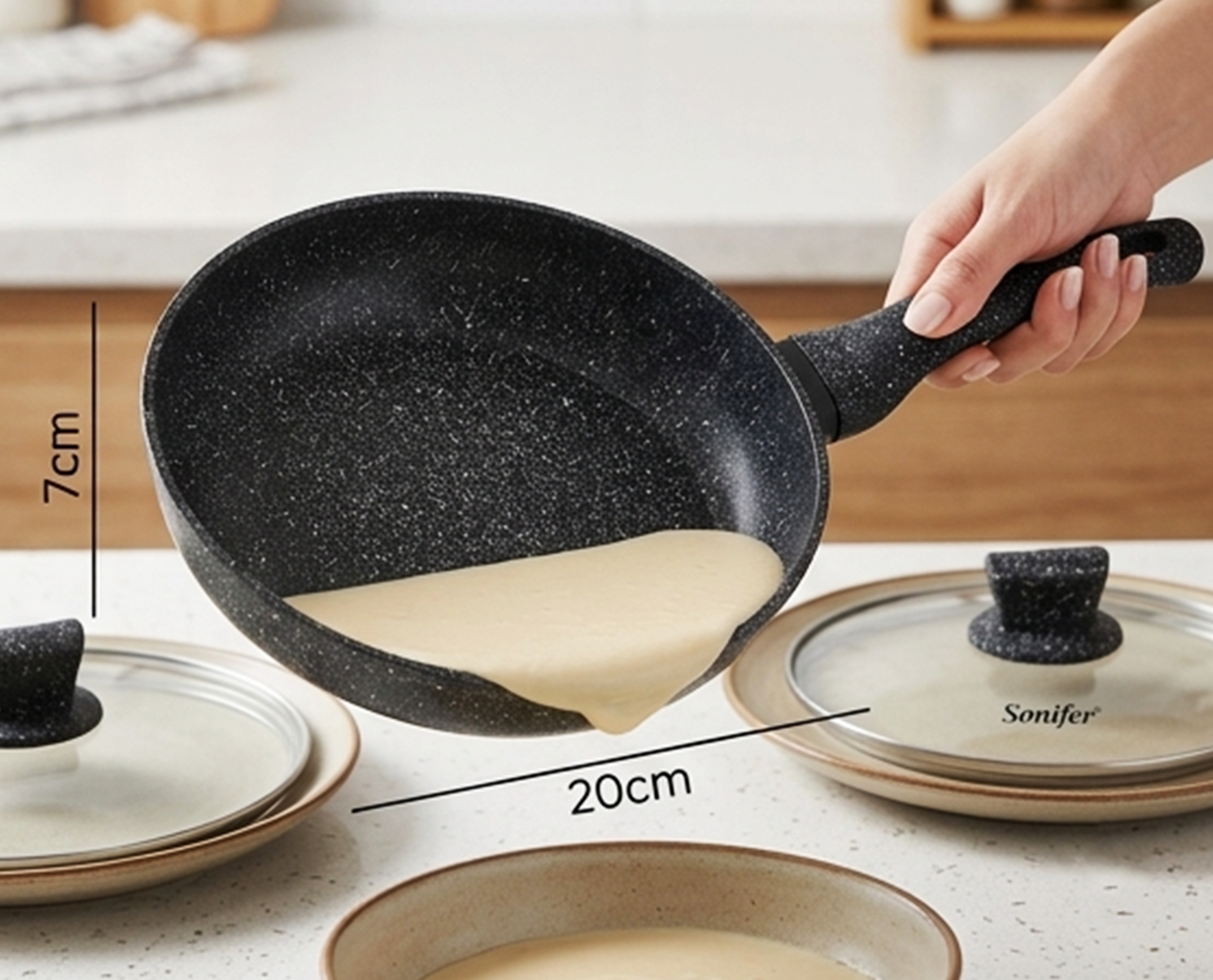 Frigideira Premium de Granito Antiaderente 20CM 1.3L com Tampa: Cozinha Durável e Resistente ao Desgaste