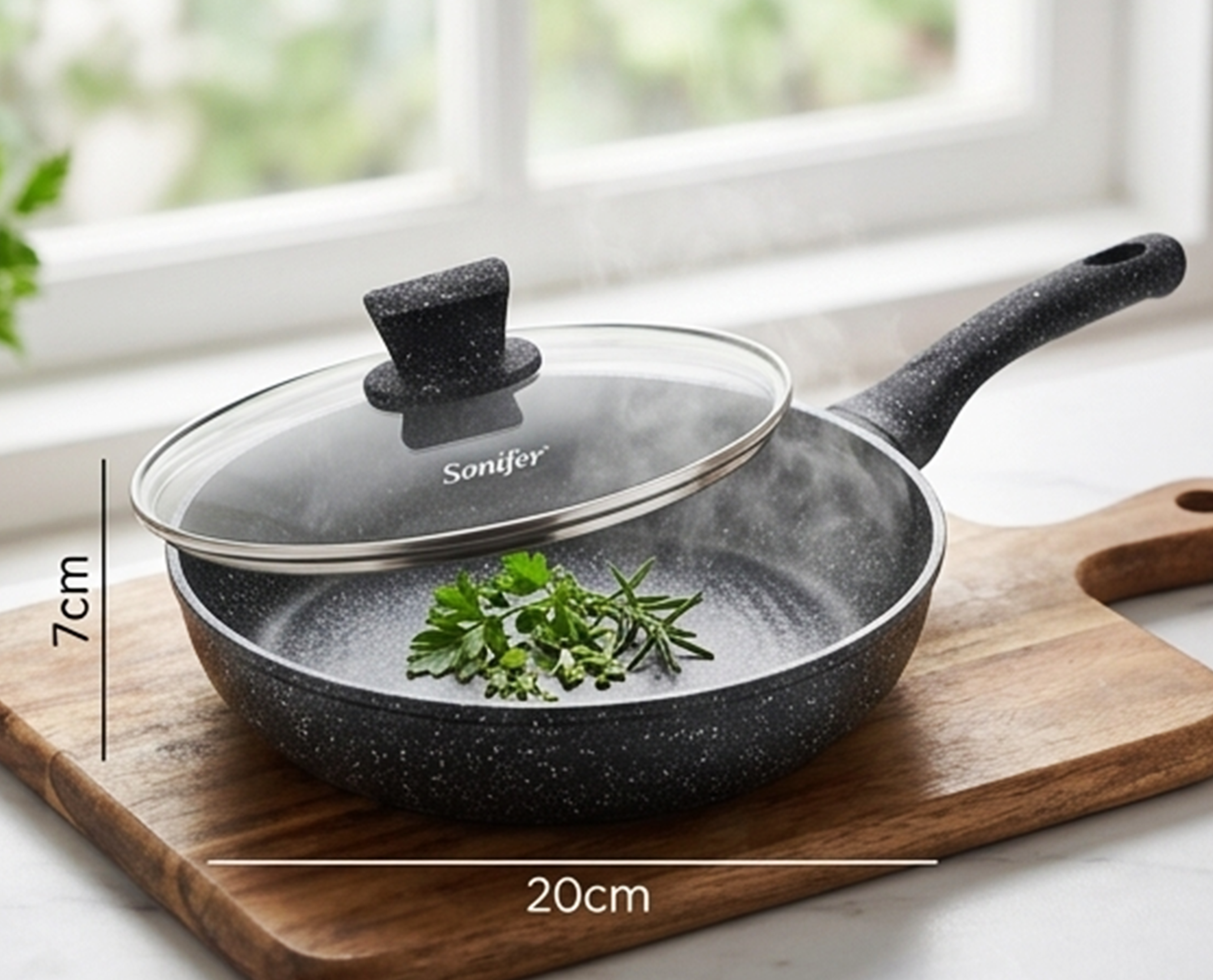 Frigideira Premium de Granito Antiaderente 20CM 1.3L com Tampa: Cozinha Durável e Resistente ao Desgaste