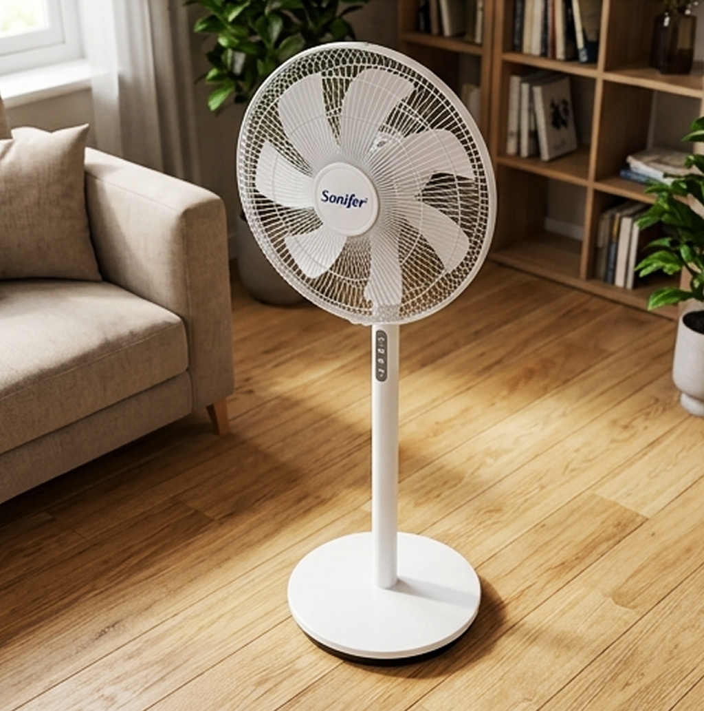 Ventoinha de Pedestal Inteligente Sonifer SF-6527: 3 Velocidades, 7 Pás, Controlo Remoto e Tátil