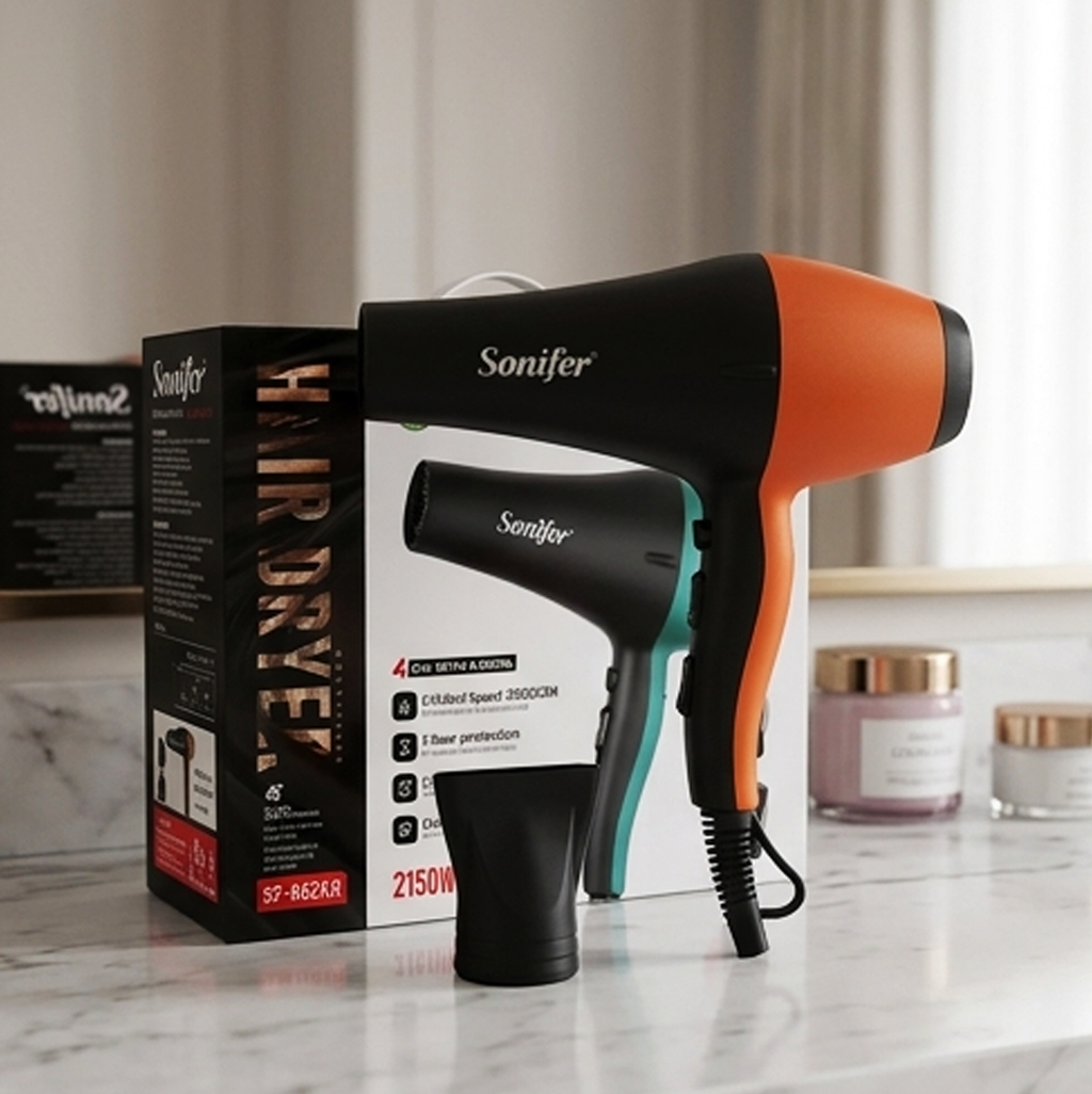 Secador de Cabelo Profissional Sonifer SF-9674A: Secagem Rápida, Ar Frio, 2150W de Potência