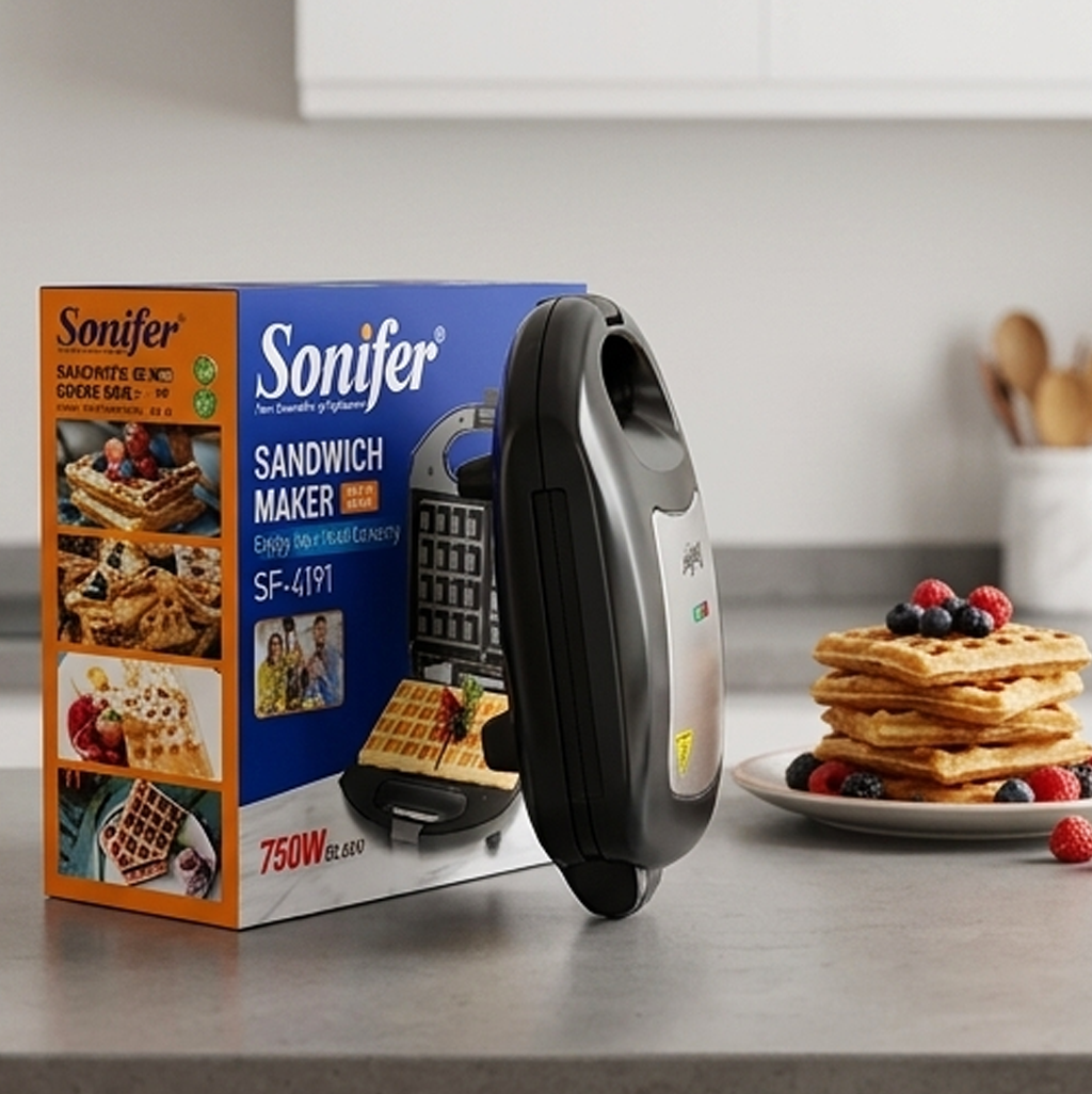 Sonifer SF-6191 Máquina de Waffles e Sanduíches: Compacta, Antiaderente, Segura, Cozedura Rápida