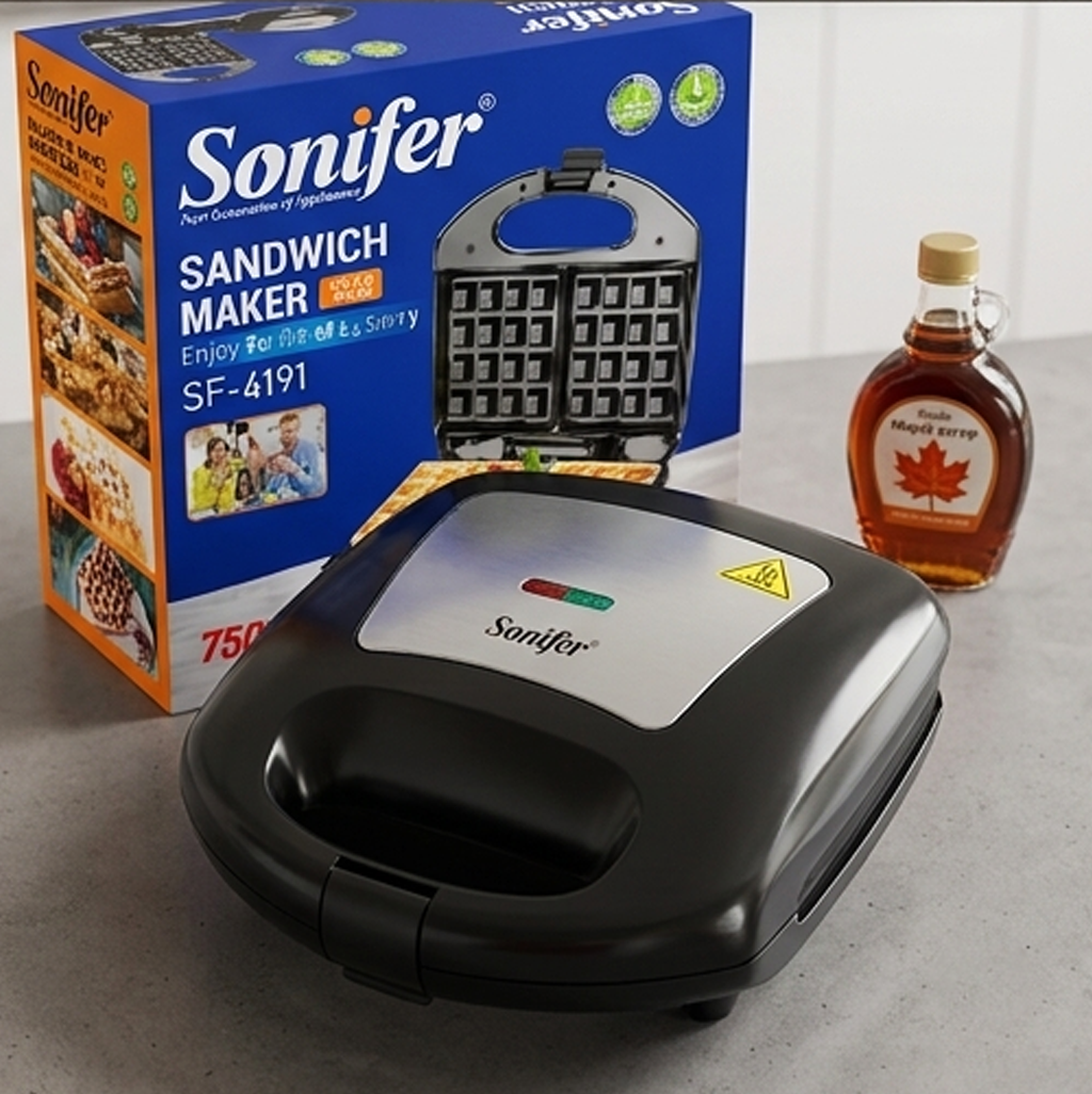 Sonifer SF-6191 Máquina de Waffles e Sanduíches: Compacta, Antiaderente, Segura, Cozedura Rápida