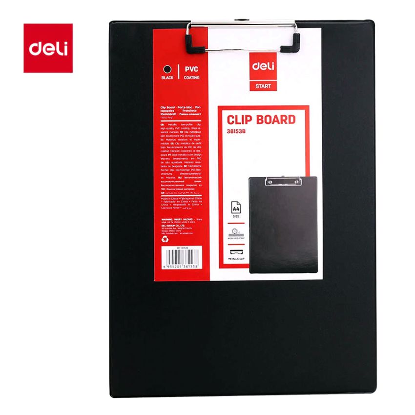 Deli 38153B Durable Plastic Clip Board for Office and School
